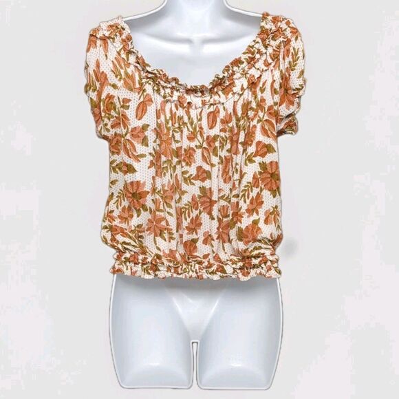 Free People FP One Suki Blouse Sz L Off Shoulder Two Way Top Orange Floral Print - Picture 9 of 11